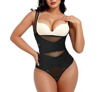 Fiohiros Shapewear Bodysuit for Women Open Bust, Breathable Shapewear Tummy Control Bodysuit, Mesh Shaping Bodysuit with Waist Trainer (Black, L)