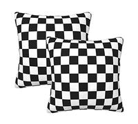 Fiokroo Black and White Checkered Plaid Throw Pillow Covers Set of 2 Pillow Cushion Cases Square Pillowcases for Sofa Bedroom Living Room Car, 20 X 20 Inch