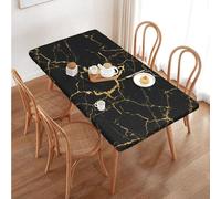 Fiokroo Black Marble Texture Tablecloth with Elastic Edge for 4ft Rectangle Table, Table Cloth Washable Table Cover for Kitchen Dining Party Outdoor Picnic Decoration, 48" L X 30" W