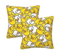 Fiokroo Cute Rubber Ducks Throw Pillow Covers Set of 2 Cartoon Duckies Pillow Cushion Cases Square Pillowcases for Sofa Bedroom Living Room Car, 16 X 16 Inch