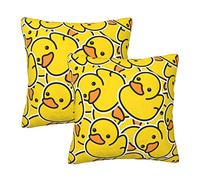 Fiokroo Cute Rubber Ducky Throw Pillow Covers Set of 2 Yellow Cartoon Ducks Pillow Cushion Cases Square Pillowcases for Sofa Bedroom Living Room Car, 18 X 18 Inch