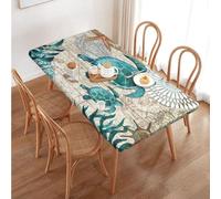 Fiokroo Sea Turtle Ocean Life Hawaii Tablecloth with Elastic Edge for 4ft Rectangle Table, Table Cloth Washable Table Cover for Kitchen Dining Party Outdoor Picnic Decoration, 48" L X 30" W