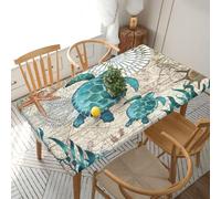 Fiokroo Sea Turtle Ocean Life Hawaii Tablecloth with Elastic Edge for 5ft Rectangle Table, Table Cloth Washable Table Cover for Kitchen Dining Party Outdoor Picnic Decoration, 60" L X 30" W