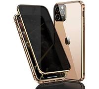 Fiokxie Anti Peep Case Compatible with iPhone 16 Pro Max,Privacy Tempered Glass Protector Cover, Magnetic Adsorption Metal Bumper Case, Anti Spy Tempered Glass Film, 360 Degrees Protection Case, Gold