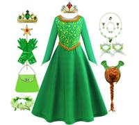Fiona Dress Halloween Shrek Cosplay Fantasy Dress Up Green Princess Costume Children Elegant Gown Kids Long Sleeve Print Frocks dress A6