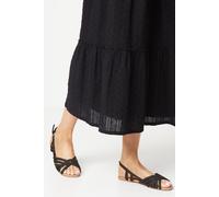 Womens Fiona Faux Leather Lattice Peep Toe Slingback Flat Sandals Black 4
