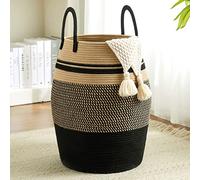 Fiona's magic 105L Extra Large Laundry Hamper Basket by, Woven Tall Clothes Hamper for Storage Blanket, Toys and Dirty Cothes in Bedroom and Living Room Organizer, Brown & Black