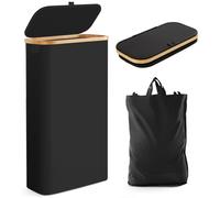 Fiona's magic Slim Laundry Hamper with Lid, 63L Narrow Laundry Basket with Removable Bag, Black Collapsible Dirty Clothes Basket, Thin Tall Storage Basket for Bathroom, Bedroom