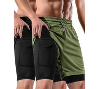 FIONECA 2 in 1 Mens Shorts Casual 2 Pack, Running Gym Shorts for Men 7 Inch, Workout Shorts Men with Pockets &Towel Loop, Black&army Green, XX-Large