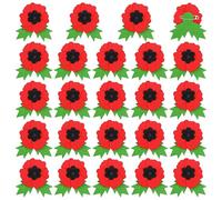 FIONUPI 24 Pcs Poppy Flower Brooch Pin Wool Felt Red Poppy Badge Pins with Cute Black Button for Remembrance Memorial Veterans Day Gift Lest We Forget Party Decorations