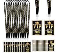 FIONUPI 25 Set VIP Badge Lanyards with PVC Badge Holders & VIP Pass Cards - Black & Gold - Event Pass