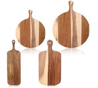 FIONUPI 4 Pcs Wood Cutting Board with Handle Round Rectangle Serving Chopping Wooden Cheese Paddle Boards Set, Kitchen Gadgets for Home Baking Fruits Vegetables Bread Charcuterie (Acacia)