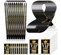 FIONUPI VIP Badge Lanyards Plastic Clear VIP Backstage Pass Cards Bulk with Black Breakaway Lanyard for Quince Concert Event Birthday Award Movie Night Party Organizer (50)