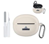 FIOPAZ for Baseus Bowie MC1 Pro Case, Shockproof Silicone Case Cover for Baseus Bowie MC1 Pro Open Ear Clip-On Headphones, LED/Logo Visible Design with Carabiner & Cleaner Kit (Off White)