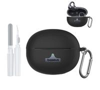 FIOPAZ for Baseus Bowie MC1 Pro Case, Shockproof Silicone Case Cover for Baseus Bowie MC1 Pro Open Ear Clip-On Headphones, LED/Logo Visible Design with Carabiner & Cleaner Kit (Black)