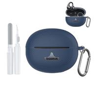 FIOPAZ for Baseus Bowie MC1 Pro Case, Shockproof Silicone Case Cover for Baseus Bowie MC1 Pro Open Ear Clip-On Headphones, LED/Logo Visible Design with Carabiner & Cleaner Kit (Blue)