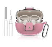 FIOPAZ for SHOKZ OpenDots 2 Case with Lock Clip, Clear Case for SHOKZ Open Dots ONE & Two Earbuds Accessories, Scratch Shock Resistant Protective Cover with Keychain & Cleaner Kit (Clear Pink)