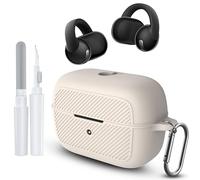 FIOPAZ for Soundcore C50i Case, Scratch Shock Resistant Silicone Protective Cover Compatible with Soundcore C50i by Anker Open-Ear Earbuds Charging Case with Carabiner & Cleaner Kit (Off White)