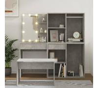 fiora wooden dressing table set in concrete effect with led