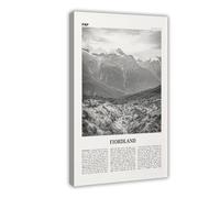 Fiordland National Park Black And White, New Zealand City Map Travel Landscape Canvas Modern Poster Wall Art Prints Paintings Living Room Bedroom Decor 12x18inch(30x45cm)