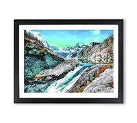 Fiordland National Park New Zealand In Abstract Modern Art Framed Print | A3 Black Framed Wall Art | Ready to Hang | Abstract Fantasy Picture | Living Room Bedroom Lounge Office