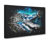 Fiordland National Park New Zealand Paint Splash Canvas Print | Gallery Wrapped 30mm Frame Wall Art | 30x20 inches | Ready to Hang | Modern Landscape Picture | Living Room Bedroom Lounge Office