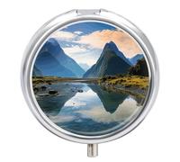 Fiordland National Park Pill Organizer Portable Pill Box Round Pill Case Exquisite Waterproof Travel Medicine Organizer Fashion Metal Pill Container for Vitamins Medicine Box