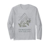 Fiordland New Zealand Kiwi Bird Mountain Retro Long Sleeve T-Shirt