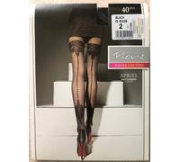 Fiore Apriel female designer mock garter back seam pantyhose tights 40 den Black