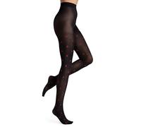 Fiore BE MERRY Women's Patterned Tights Christmas 40 Denier Christmas Tree, Black + red, L