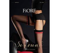 Fiore Suspender Stockings Lovely with Red Hearts Top Pattern 20 Denier Sheer New (Medium, Black/Red)
