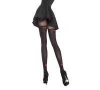 Fiore Tights 40 Denier, Black with Red Decorative Stitching with Bows T3