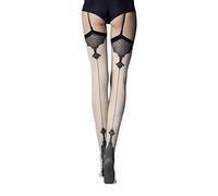 Fiore VANITY Patterned Stockings 40 Denier Classic Black Seam (4 - Large, Black with black pattern)