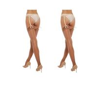 Fiore - Women's sheer sexy seamed nylon stockings for use with a garter belt 20 DEN - Tan 2 Pack - S