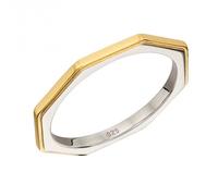 Fiorelli Silver Octagon Yellow Gold Plating Ring R3804 - Premium - Size 58 - Sterling Silver / Gold Plated