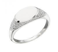 Fiorelli Silver Ring Oval Signet Zirconia R3798C - Distinctive - Size 60 - Sterling Silver / Zirconia