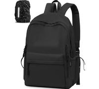 FIORETTO Backpack Womens School Bag Girls Boys, Lightweight Water-Resistant Fits 15.6” Laptop Large Capacity Rucksack with Rain Cover, Ideal for School College Commuting Travel Black