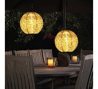 Fiorky 10 Inch Solar Powered Hanging Lanterns, Outdoor Waterproof Solar Painted Chinese Lanterns LED Round Garden Hanging Lantern for Patio Yard Pathway Decorations