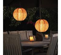 Fiorky 10 Inch Solar Powered Hanging Lanterns, Outdoor Waterproof Solar Painted Chinese Lanterns LED Round Garden Hanging Lantern for Patio Yard Pathway Decorations