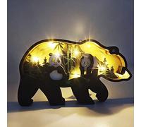 Fiorky 3D Forest Animal Wood Crafts, Wooden Panda Hollow Wildlife Statues and Figurine, Hand Carved Wooden Decorations with Light Home Ornament Creative Carving Handcraft Gifts