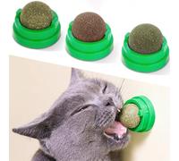 Fiorky 3Pcs Catnip Ball Cat Toy Cat Treat, Rotatable Edible Balls Interactive Cat Toy Self-Adhesive Catnip Teeth Cleaning Licking Balls Cat Wall Snacks for Kitten