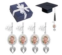 Fiorky 4Pcs Graduation Photo Charm Memorial Tassel Photo Chain Pendant (Silver)