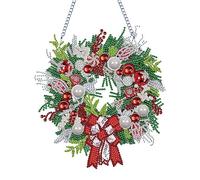 Fiorky 5D DIY Diamond Painting Wreath Ornament Single Sided Christmas Hanging Wreath Diamond Art Painting Garland Kit Wall Decor for Home Window Door Decor Gift