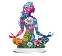 Fiorky Acrylic Special Shape Sitting Yoga Woman Table Top Diamond Painting Ornament Kits 5D DIY Diamond Art Tabletop Decorations Diamond Painting Desktop Decors for Home Office Decor