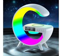Fiorky Atmosphere Lamp LED Alarm Clock with Wireless Charger, G-Shaped Bluetooth Speaker and Light Alarm Clock for Adults and Children Bedroom