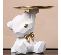 Fiorky Bear Figurine, Geometric Bear Storage Tray Statue Resin Key Holder Figurine, Cute Bear Ornament Key Snack Holder, Modern Art Decor Bear Sculpture for Home Living Room Office