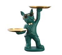 Fiorky Bulldog Storage Sculpture, Resin Cool Dog French Bulldog Statue Decorative Storage Tray Ornament Key Snack Holder Modern Art Figurine Home Desktop Decor