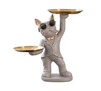 Fiorky Bulldog Storage Sculpture, Resin Cool Dog French Bulldog Statue Decorative Storage Tray Ornament Key Snack Holder Modern Art Figurine Home Desktop Decor