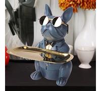 Fiorky Bulldog Storage Sculpture, Resin Cool Dog French Bulldog Statue Decorative Storage Tray Ornament Key Snack Holder Modern Art Figurine Home Desktop Decor