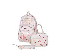 Fiorky Cherry Printed Backpack Set with Lunch Bag 3 Pieces Bags for Teens Girls Boys, Simple Lightweight Bookbag Travel Rucksack Backpack Schools Outdoor Backpacks